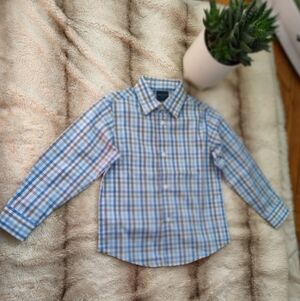 Nautica Blue and White Plaid Long Sleeve Shirt
